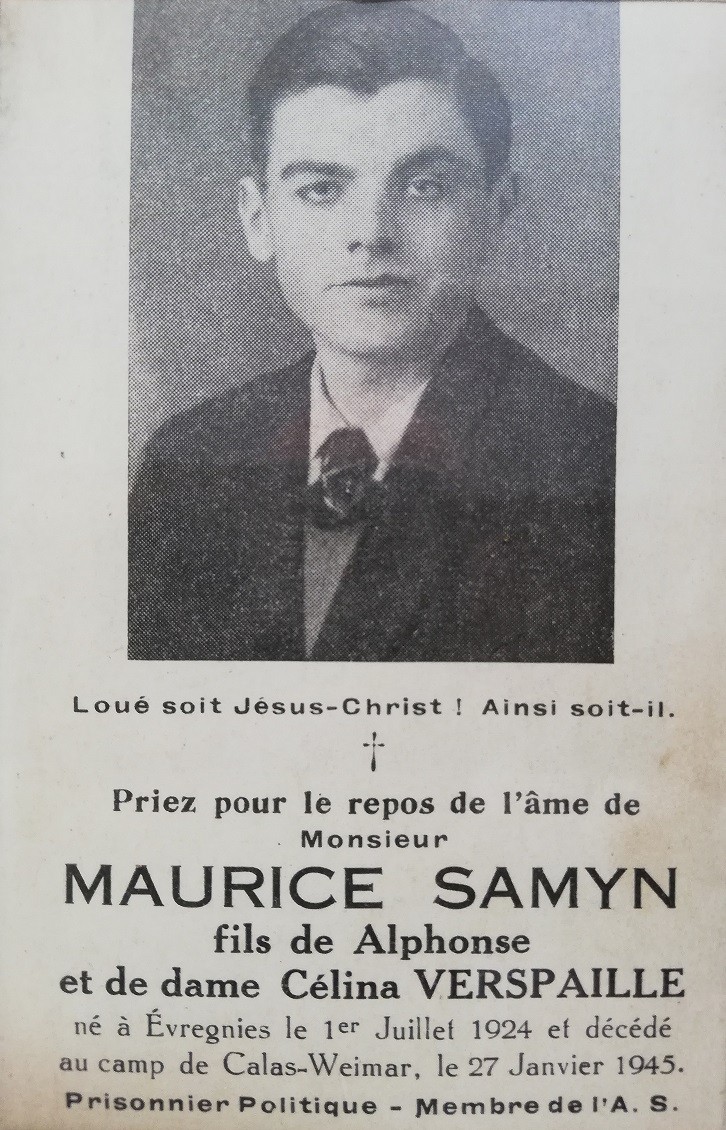Faire-part de décès de Mr Maurice Samyn