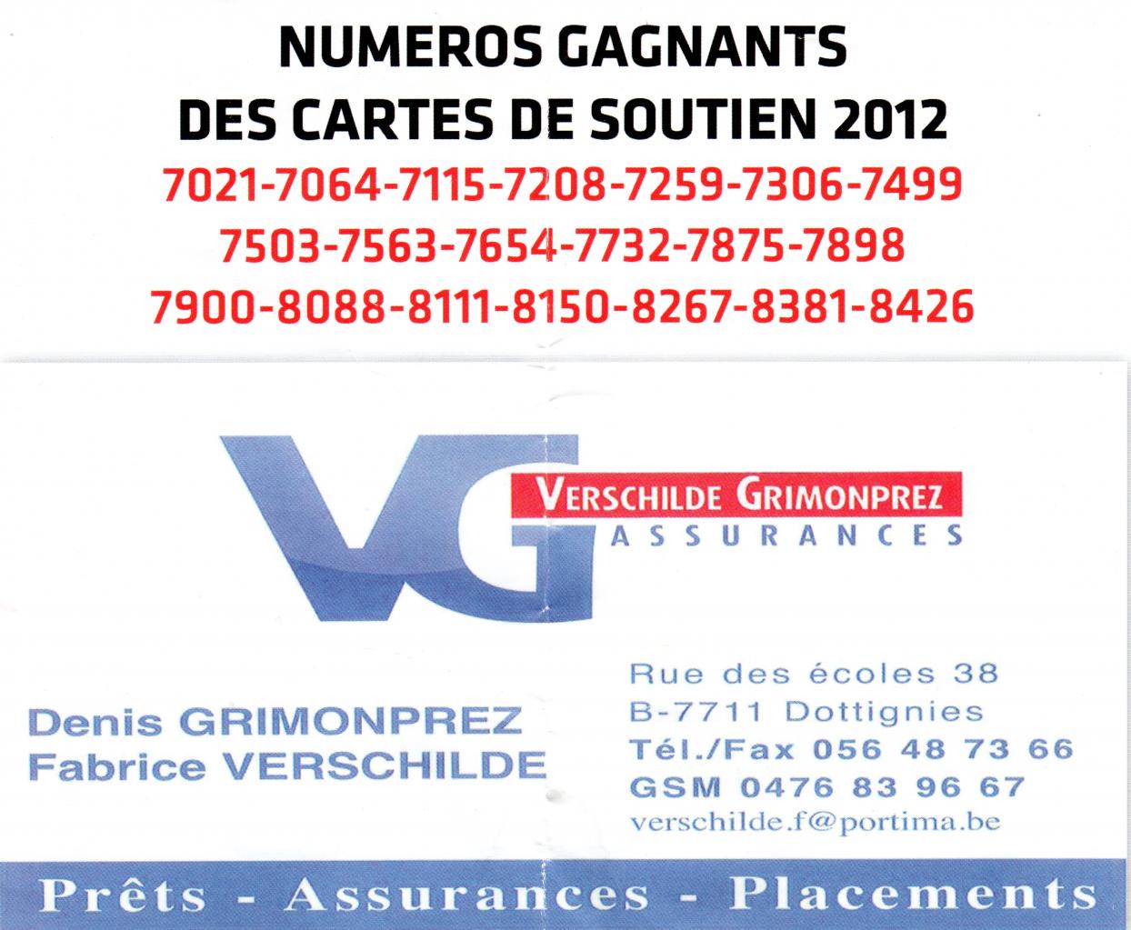 Numéros gagnants des cartes de soutien